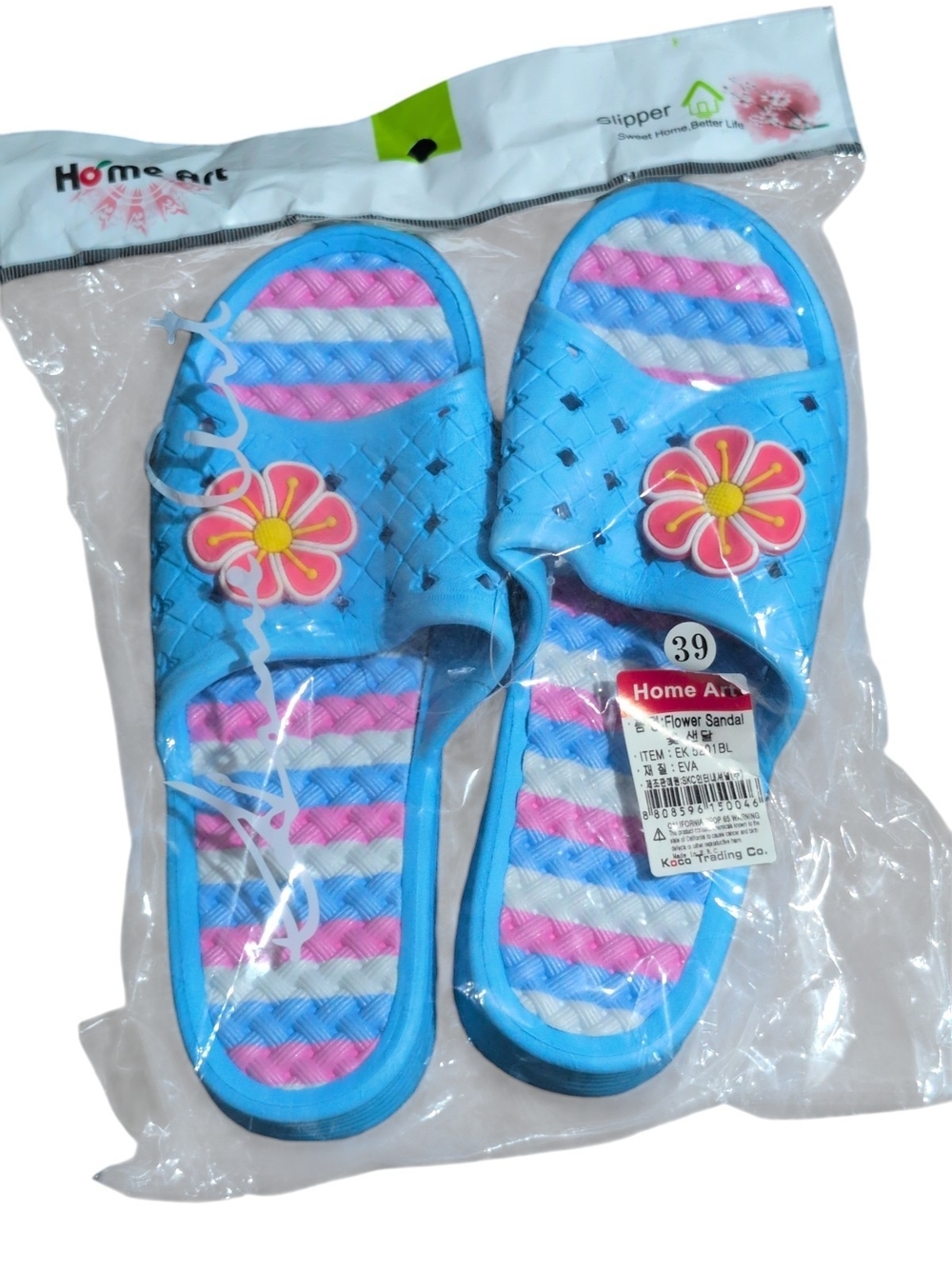 Home Art Flower Sandal Floral Striped Sandals in Blue & Pink EU 39 NWT